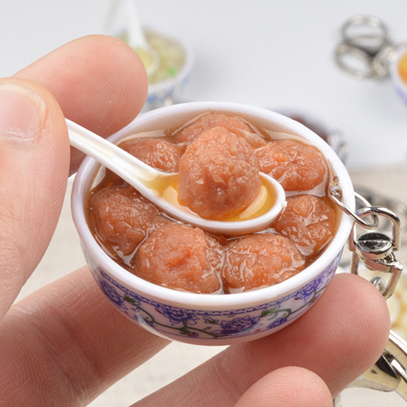 Imitation Food Keychain Handmade DIY Rice Noodle PVC Keychains Fashion Accessories key Chain keyring
