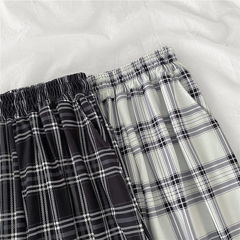 Womens Pants Capris Casual Pants Women Pockets Causal Highwaist Wideleg Spring Plaid Loose Pleated Streetwear Allmatch Trendy Vintage BF Harajuku 2210