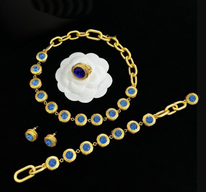 Luxurious Women Blue Resin Crystal Necklaces Bracelet Earring Rings Hairpin Set Banshee Medusa Portrait 18K Gold Plated Designed Designer Jewelry CYS --32, Golden
Luxurious Women Blue Resin Crystal Necklaces Bracelet Earring Rings Hairpin Set Banshee Medusa Portrait 18K Gold Plated Designed Designer Jewelry CYS --32, Golden