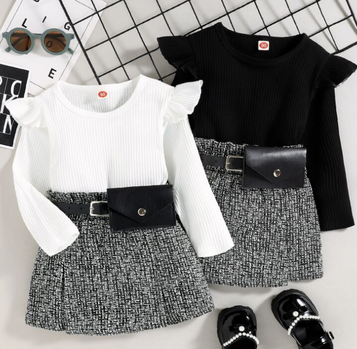 ins Autumn/winter girls clothing sets mini Fanny pack dress with three pieces suits baby suit factory price, Black
ins Autumn/winter girls clothing sets mini Fanny pack dress with three pieces suits baby suit factory price, Black