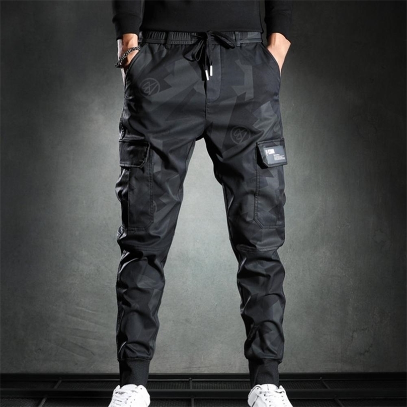 Mens Pants Cargo Pants Mid Waist Multi Pockets Men Pants Bottoms Printed Ankle Tied Trousers Elastic Waists Loose Laceup Men Overalls 221007