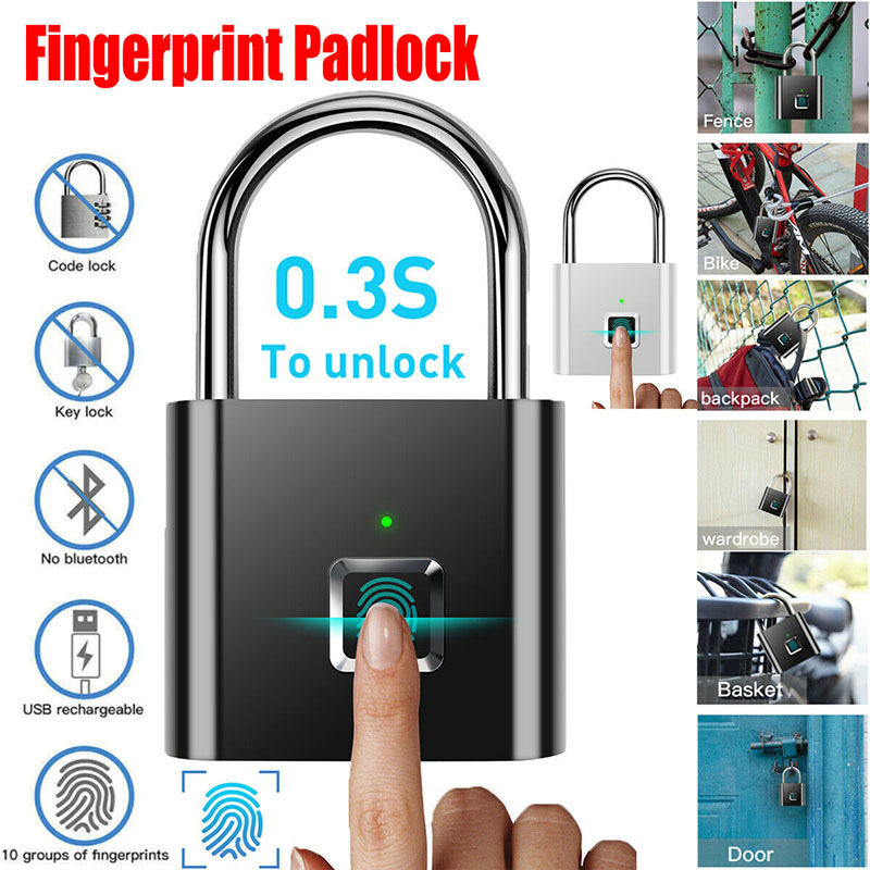 Door Locks Rechargeable USB Keyless Lock Fingerprint Smart Padlock Quick Unlock Zinc alloy Metal Self Developing Chip 221007