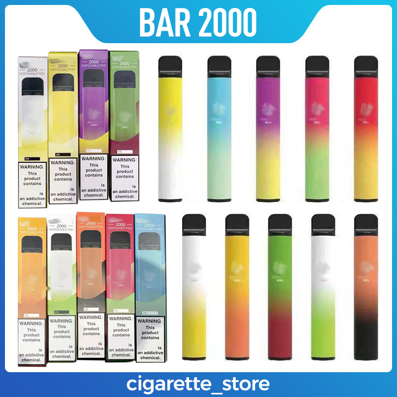Bar 2000Puffs Disposable E cigarette Vape Pen 5ml Pre-filled Cartridge Pod Device 2% nic 650mAh Battey Vaporizer vapes Kit pods pens 12colors hot gradient
Bar 2000Puffs Disposable E cigarette Vape Pen 5ml Pre-filled Cartridge Pod Device 2% nic 650mAh Battey Vaporizer vapes Kit pods pens 12colors hot gradient
