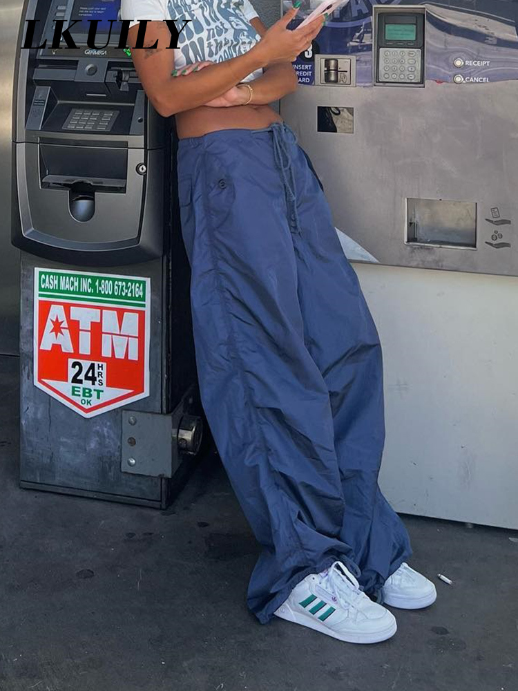 Womens Pants s Parachute Y2k Vintage Cargo Women Streetwear Sweatpants Fashion Overalls Baggy Drawstring Low Waist Trouser 221007