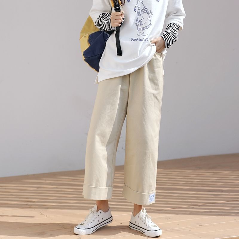 Womens Pants Capris Pants Women Allmatch Wideleg Elastic Waist Simple BF Style Preppy Girls Trousers Daily Casual Stylish Woman Clothing 221007