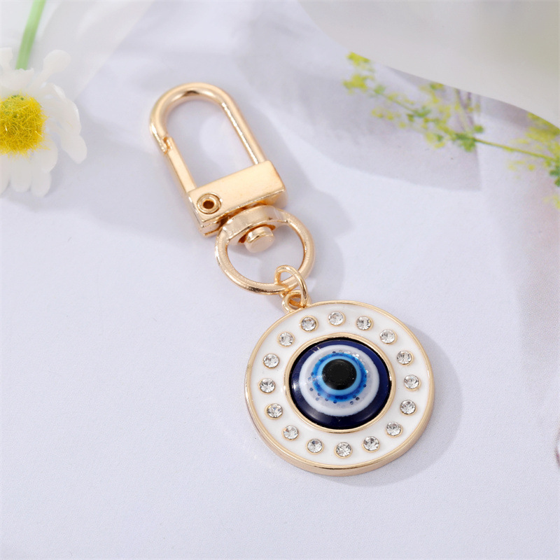 Round Evil Eye Keychain Key Ring For Friends Couples Boho Blue Turkish Eye Bag Car KeyRing Charm Accessories Jewelry