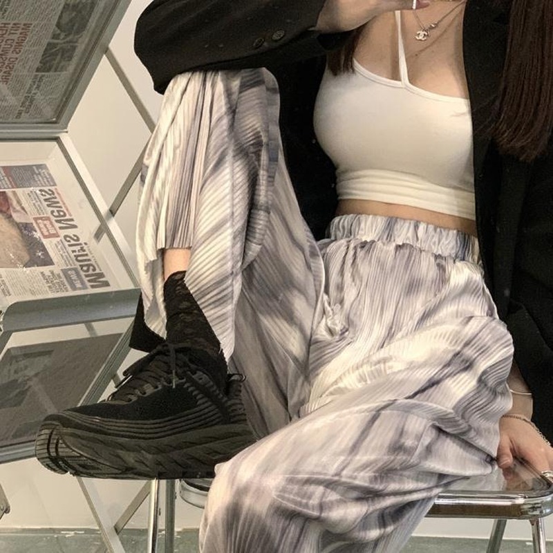 Womens Pants Capris Wide Leg Pants Women Harajuku High Waist Chic Vintage BF Style Teens Streetwear Ins Elastic Trouser Pantalones Vintage Preppy 2210