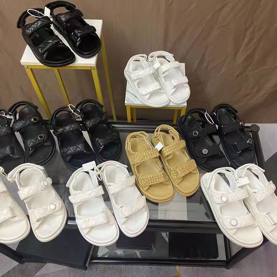 dad sandals Designer Women Sandals real Calf leather 100% Womens Slides 35-42 With box and Dust bag Jelly quilted Platform Summer grandad luxury sandal Beach circular