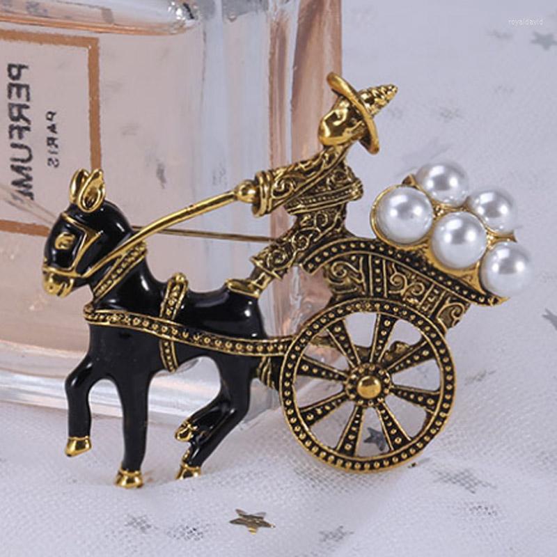 Brooches Zlxgirl Jewelry Antique Gold Vintage Horse Car Scarf Pins For Men's Gifts Nice Enamel Animal Pearl Hijab Accessory Broches