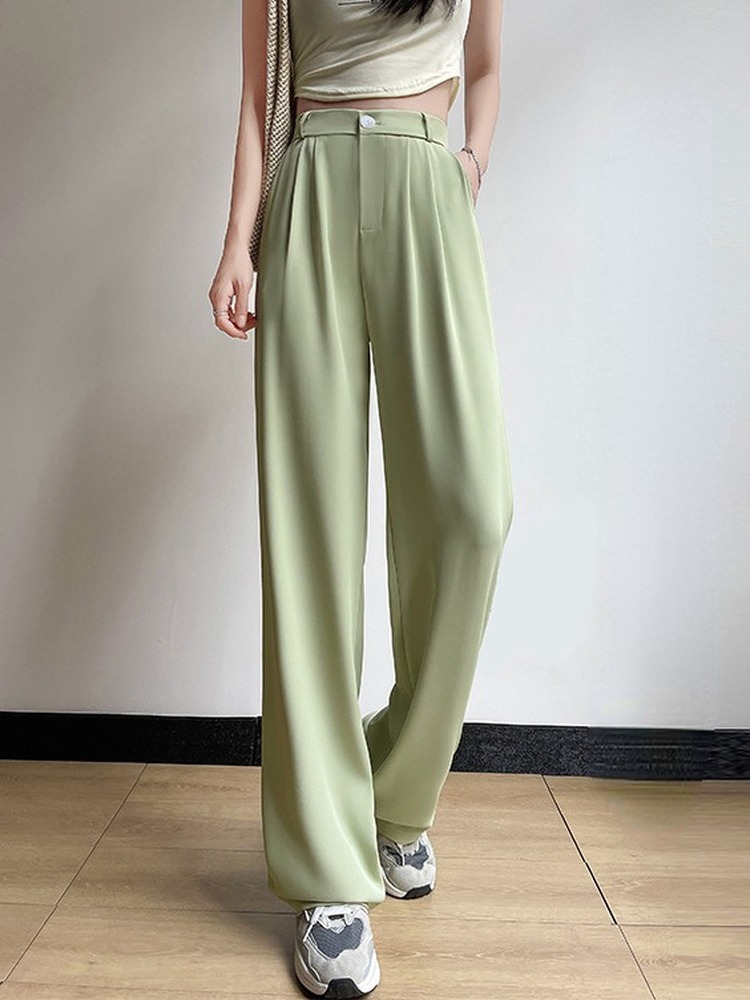 Womens Pants Capris Womens Soft Comfort Ice Silk Pants Summer Basic Baggy Long Wide Trousers for Women High Waist Sweatpants Womens Straight Pant 2210