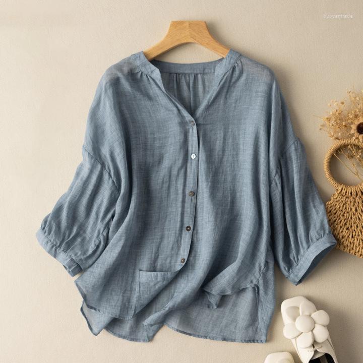 Women's Blouses Women's & Shirts Cotton And Linen Top Summer Fall Three-quarter Sleeve Shirt Women Literary Retro Loose Thin, Blue
Women's Blouses Women's & Shirts Cotton And Linen Top Summer Fall Three-quarter Sleeve Shirt Women Literary Retro Loose Thin, Blue