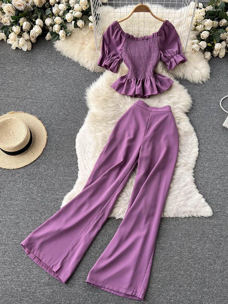Women's Tracksuits Women Summer Off-the-shoulder Short Section Waist Lotus Leaf Hem Top Wide Leg Pants Korean Version Two-piece Set Female, Black
Women's Tracksuits Women Summer Off-the-shoulder Short Section Waist Lotus Leaf Hem Top Wide Leg Pants Korean Version Two-piece Set Female, Black