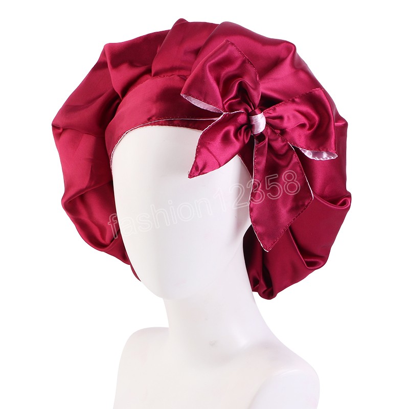 Large Adjustable Satin Turban Cap Double Layer Reversible Silky Night Sleeping Cap Head Tie Band Bonnet for Women Curly Braid Hair Hat