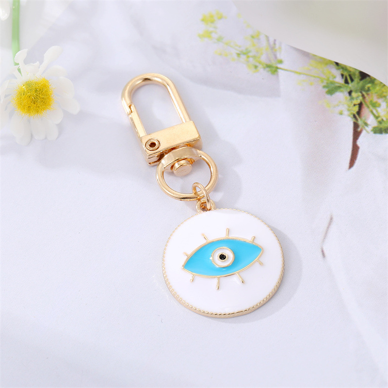 Round Evil Eye Keychain Key Ring For Friends Couples Boho Blue Turkish Eye Bag Car KeyRing Charm Accessories Jewelry