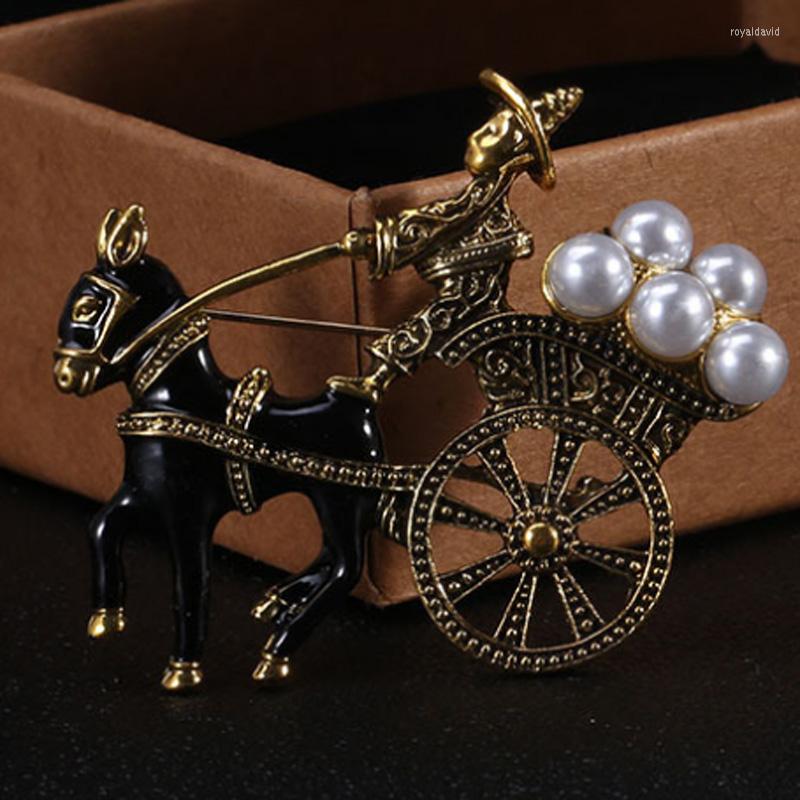 Brooches Zlxgirl Jewelry Antique Gold Vintage Horse Car Scarf Pins For Men's Gifts Nice Enamel Animal Pearl Hijab Accessory Broches