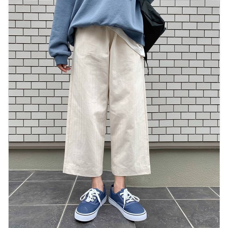 Womens Pants Capris Pants Women Allmatch Wideleg Elastic Waist Simple BF Style Preppy Girls Trousers Daily Casual Stylish Woman Clothing 221007