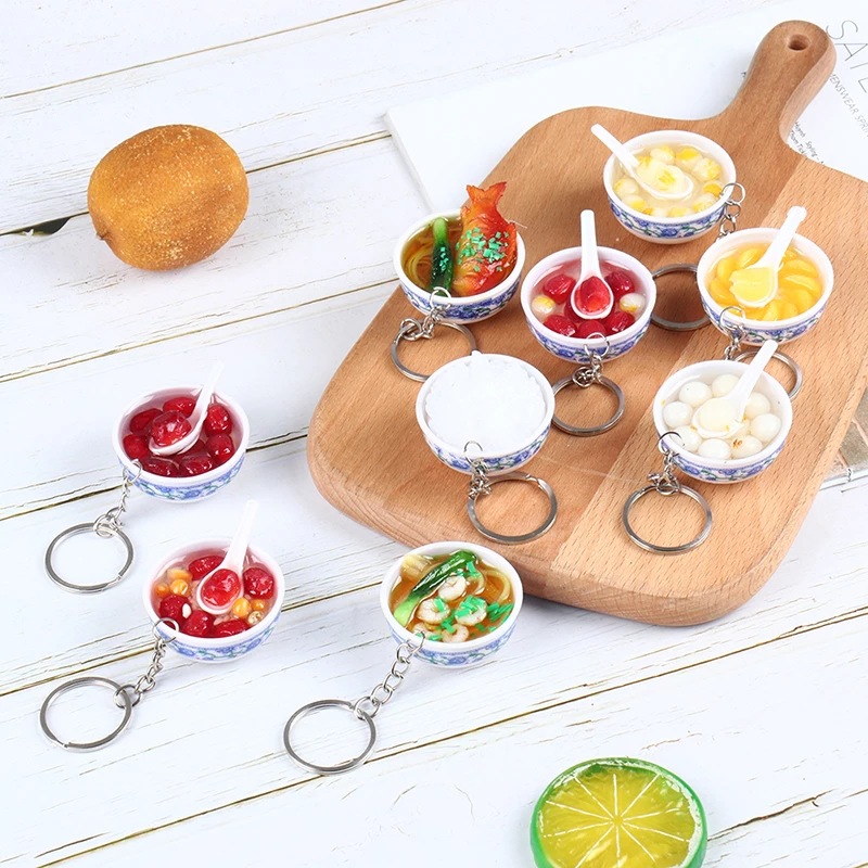 Imitation Food Keychain Handmade DIY Rice Noodle PVC Keychains Fashion Accessories key Chain keyring