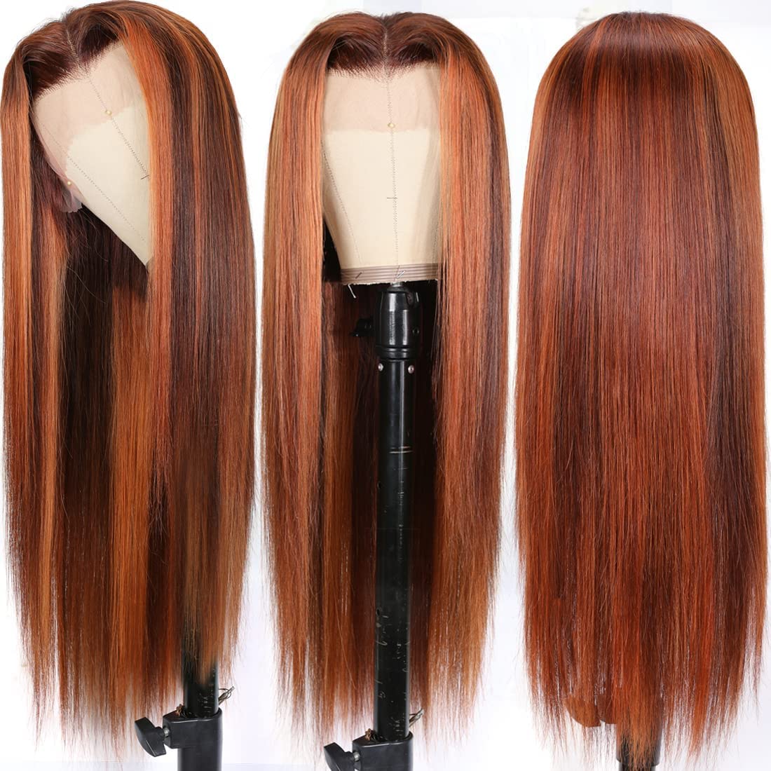 Highlight Ginger Orange HD Transparent Lace Front Wigs Human Hair Pre Plucked with Baby Hair Brazilian Remy Straight Frontal Wig Piano Color 150% Dens