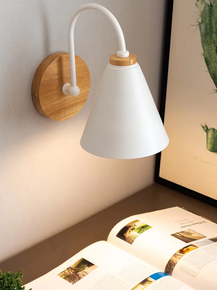 Wooden wall lights modern bedroom bedside wall lamp for kitchen restaurant Nordic macaroon sconces