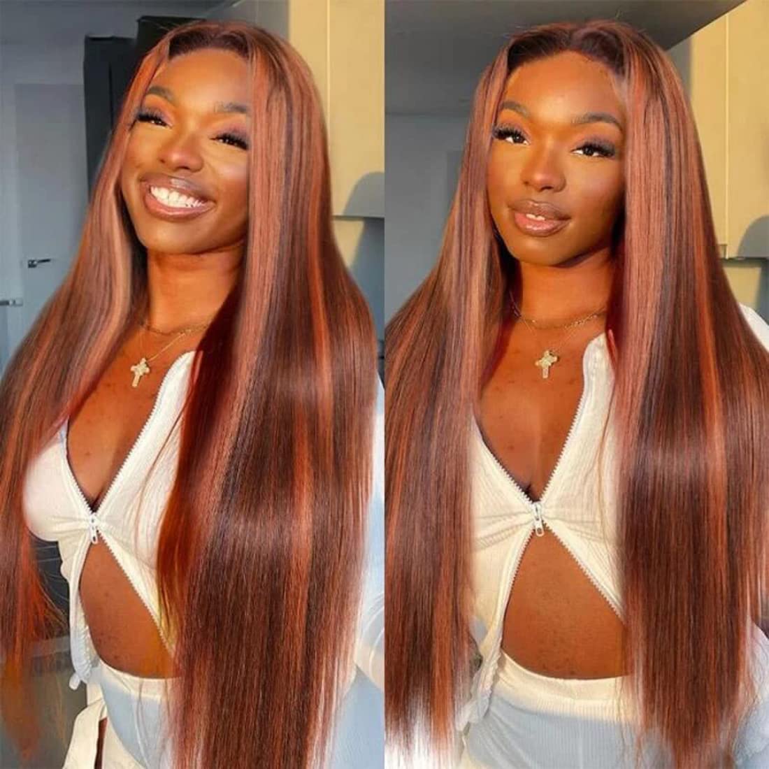Highlight Ginger Orange HD Transparent Lace Front Wigs Human Hair Pre Plucked with Baby Hair Brazilian Remy Straight Frontal Wig Piano Color 150% Dens
