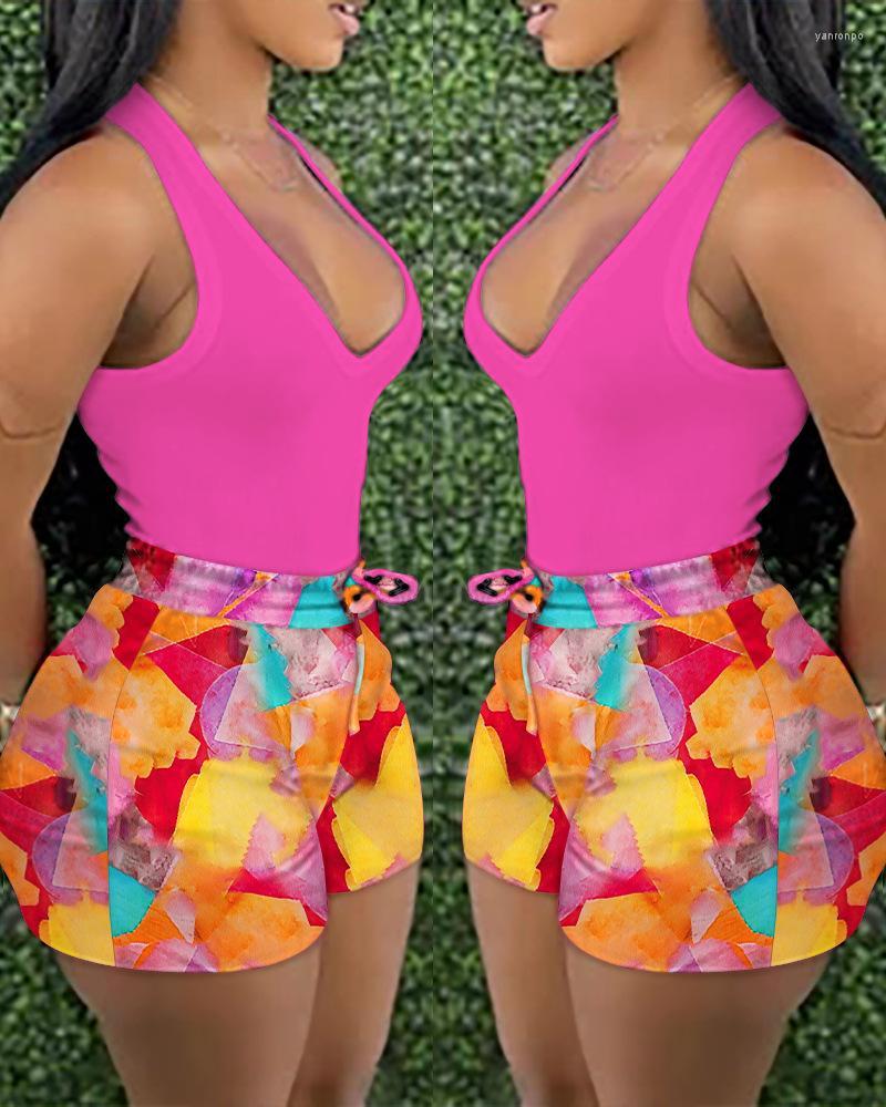 Women' Shorts Women' Femme Summer Women Two Pieces Set Casual Solid Sleeveless Tank Top & All Over Print Drawstring Lady
Women' Shorts Women' Femme Summer Women Two Pieces Set Casual Solid Sleeveless Tank Top & All Over Print Drawstring Lady