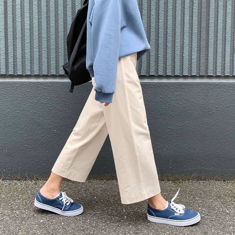 Womens Pants Capris Pants Women Allmatch Wideleg Elastic Waist Simple BF Style Preppy Girls Trousers Daily Casual Stylish Woman Clothing 221007