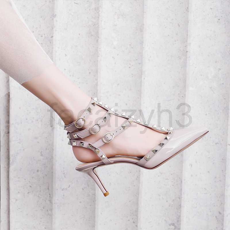 Sandals designer T-shaped cross bandage sandals Liuding shoes thin heel Bridesmaid Wedding Shoes Women V home rivet pointed high heels women
