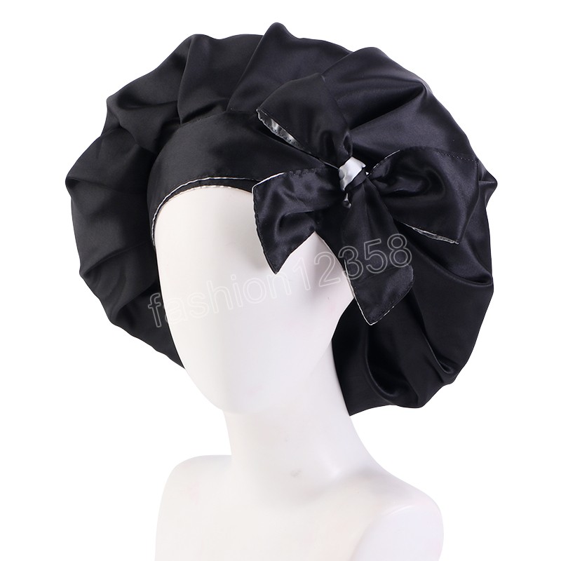 Large Adjustable Satin Turban Cap Double Layer Reversible Silky Night Sleeping Cap Head Tie Band Bonnet for Women Curly Braid Hair Hat