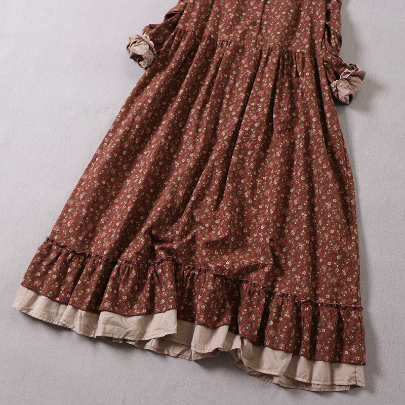 Casual Dresses Japanese Mori Girl Art Print Pretty Cotton Linen Spring Women Floral Loose Long-sleeved Midi 221007