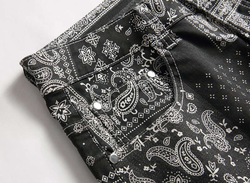 Men's Jeans Original Cashew Handkerchief Pattern Printed Jeans Men Fashion 3D Digital Painted Stretch Denim Jeans Slim Straight Black Pants 22100