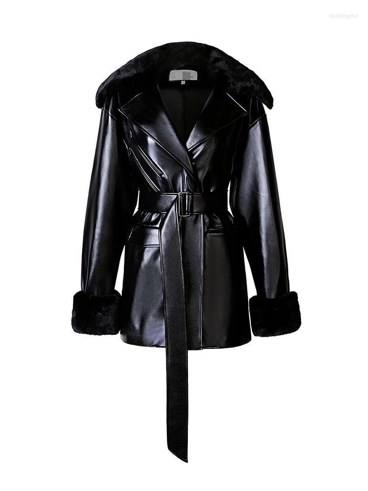 Women's Leather YUERWANG Women Coat Retro Fashion Black Motorcycle Large Fur Collar Lace Up Loose Long Jacket Autumn Winter 2022
Women's Leather YUERWANG Women Coat Retro Fashion Black Motorcycle Large Fur Collar Lace Up Loose Long Jacket Autumn Winter 2022