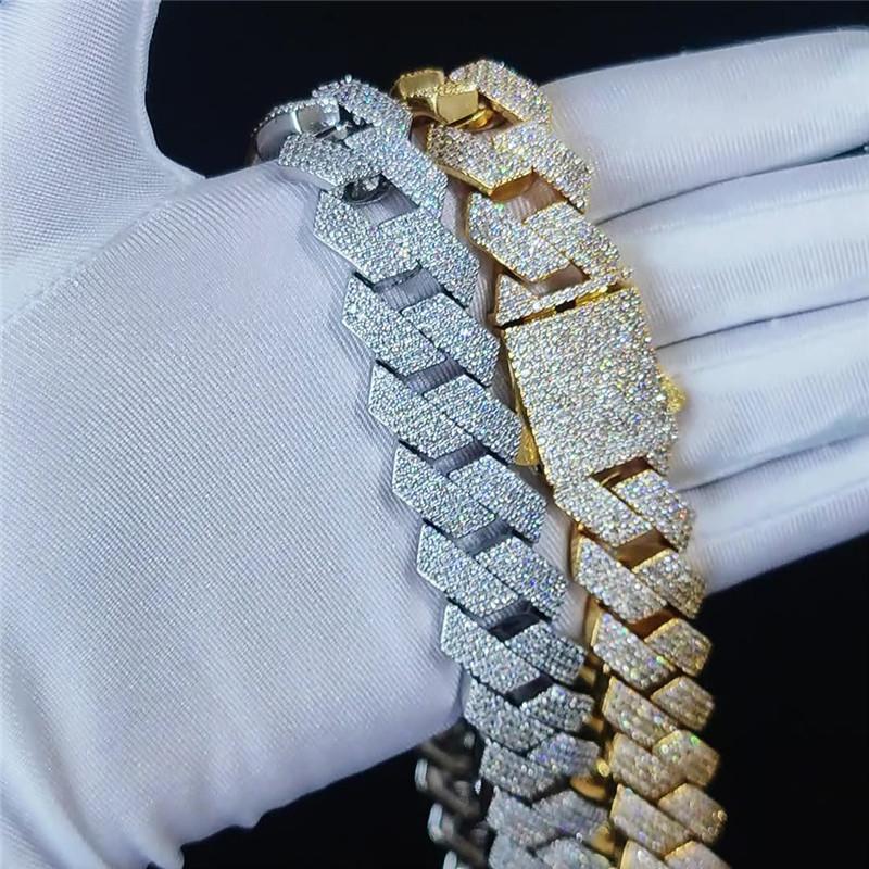 necklace moissanite chain 19mm Wide Iced Out Chains Stone Gold Plated Miami Cuban Link Chain Necklace Bracelet Mens Hip hop Jewelry gift