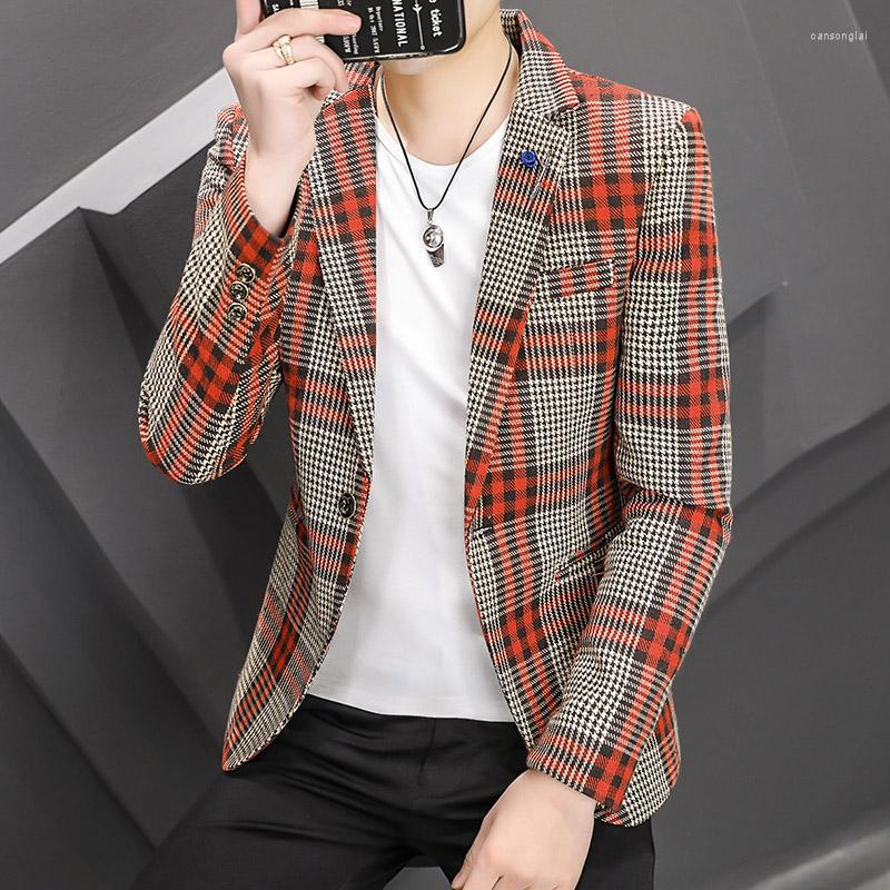 Men's Suits British Style Men Plaid Blazers Coat Single-breasted Slim Fit Social Dress Blazer Masculino Party Wedding Male Smart Casual Suit, Blue 
Men's Suits British Style Men Plaid Blazers Coat Single-breasted Slim Fit Social Dress Blazer Masculino Party Wedding Male Smart Casual Suit, Blue