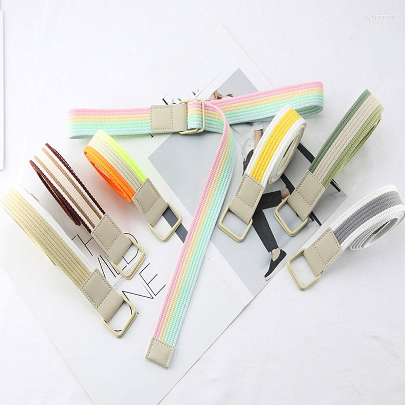 Belts Unisex Striped Canvas Belt Metal Double Ring Square Buckle Waist Colorful Stitching Long Simple DIY Waistbands, Brown
Belts Unisex Striped Canvas Belt Metal Double Ring Square Buckle Waist Colorful Stitching Long Simple DIY Waistbands, Brown
