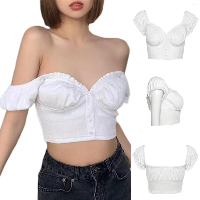 Women' T Shirts 2022 Women Fashion Summer Short Sleeve Solid Color Tube Top Crop Tops Stylish Off Shoulder Button Rib Knit Shirt, White
Women' T Shirts 2022 Women Fashion Summer Short Sleeve Solid Color Tube Top Crop Tops Stylish Off Shoulder Button Rib Knit Shirt, White