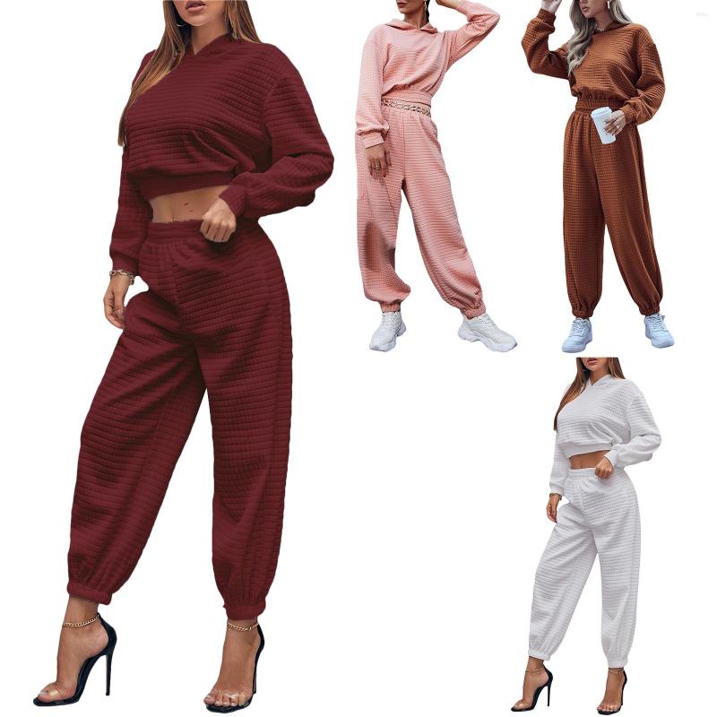 Women' Two Piece Pants Hirigin 2 Pieces Female Casual Sport Set Solid Color Long Sleeve Hooded Tops Ankle High Waist Banded With Chain
Women' Two Piece Pants Hirigin 2 Pieces Female Casual Sport Set Solid Color Long Sleeve Hooded Tops Ankle High Waist Banded With Chain
