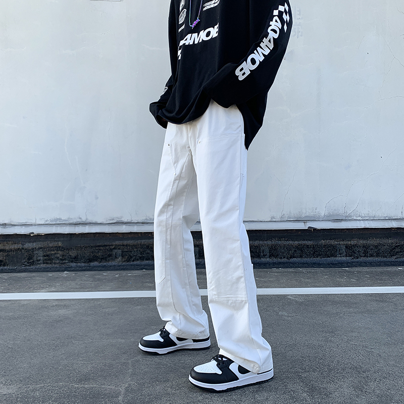 Men's Jeans Streetwear Jeans Spring Men Women Korean Fashion Loose Straight Pants Male Zipper Decor Clothing BlackWhiteCoffee 221008