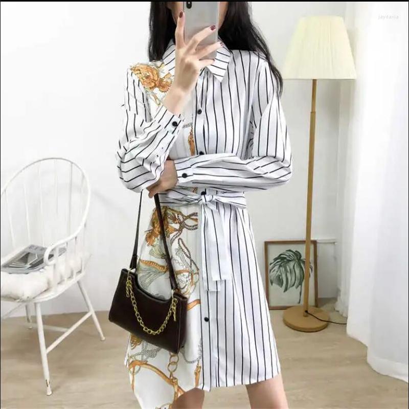 Women's Blouses Long Shirt Fashion Women Striped Irregular Buttons Top Offce Lady Blusas Lapel Loose Shirtdress Belt Slim Casual, White
Women's Blouses Long Shirt Fashion Women Striped Irregular Buttons Top Offce Lady Blusas Lapel Loose Shirtdress Belt Slim Casual, White
