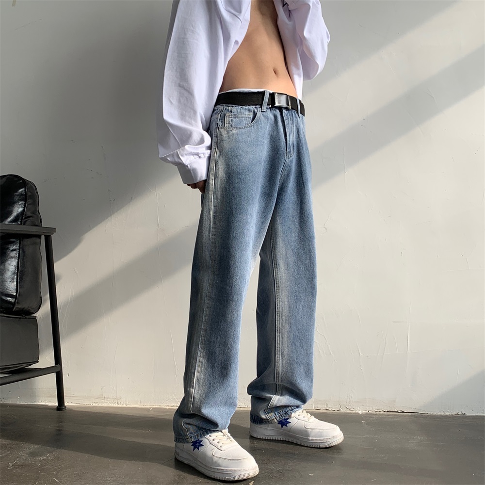 Men's Jeans Men's Spring Summer Fashion Jeans High Street Trend Straight Loose Wideleg Pants Men's BlackBlue Denim Trousers 221008