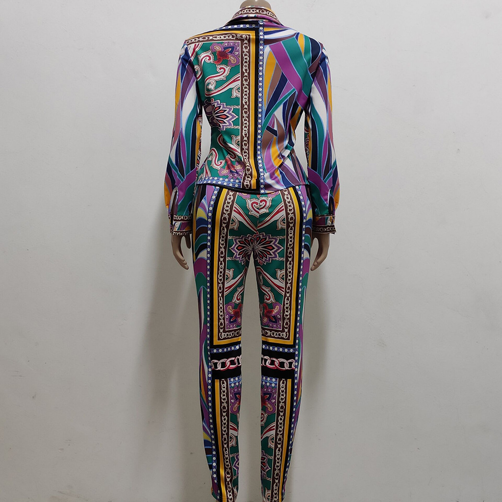 Women Designers Clothes Fashion Print Two Piece Pants Casual Shirt and Legging 2Pcs Sets Long Sleeve Outfits