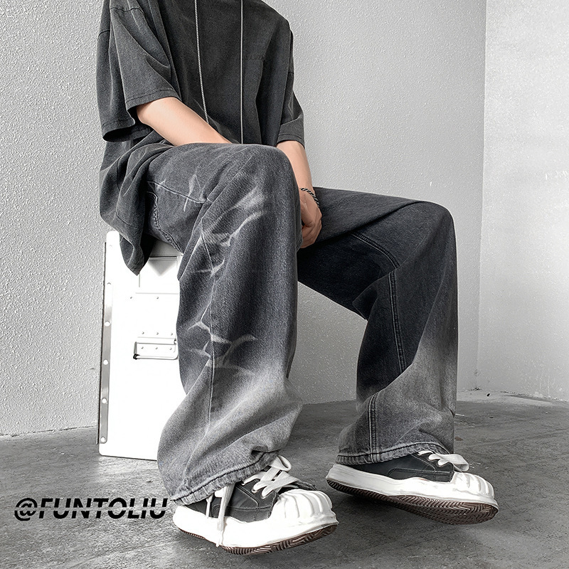 Men's Jeans Fashion Gradient Vintage Men Baggy Jeans Widelegged Pants High Street Hip Hop Casual Loose Denim Jeans Pantalon 221008