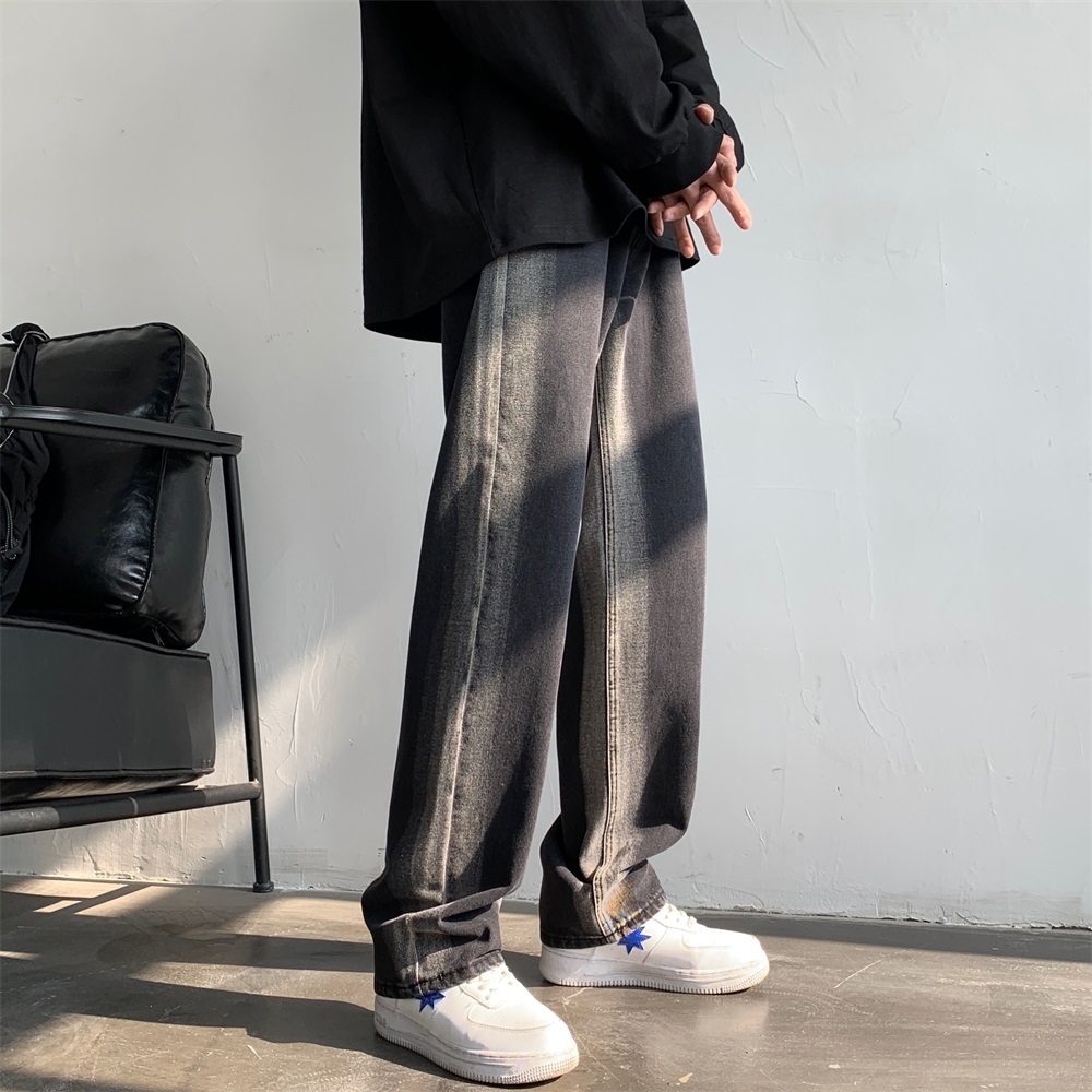 Men's Jeans Men's Spring Summer Fashion Jeans High Street Trend Straight Loose Wideleg Pants Men's BlackBlue Denim Trousers 221008