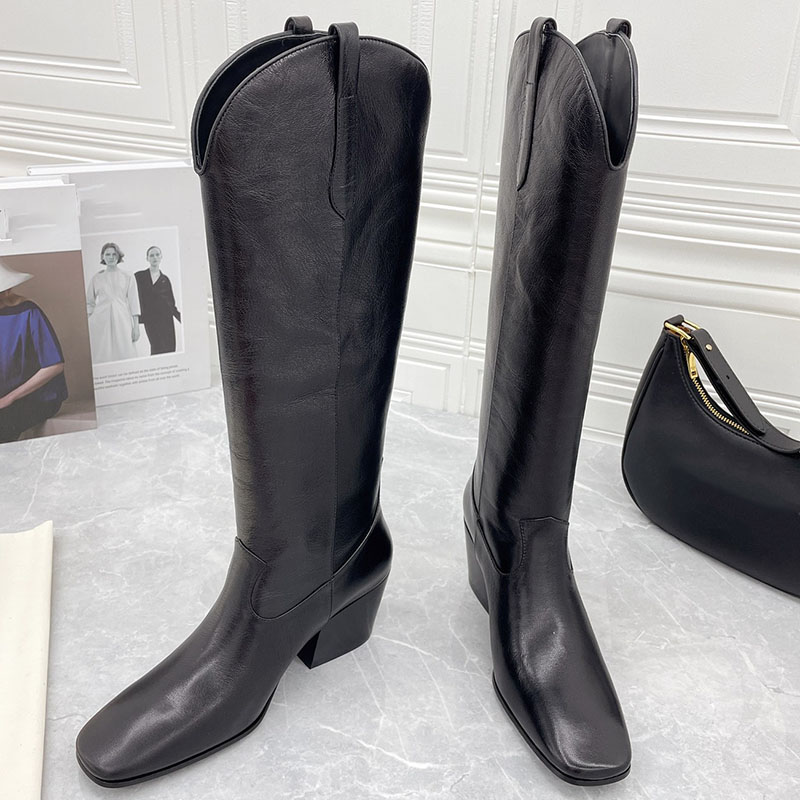 Cowhide Leather Western cowboy boots Square toes Fashion booties V-shaped barrel mouth Knee Boots for women luxury designers shoes factory Footwear, Black
Cowhide Leather Western cowboy boots Square toes Fashion booties V-shaped barrel mouth Knee Boots for women luxury designers shoes factory Footwear, Black