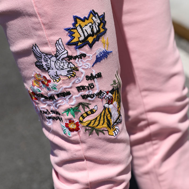 Men's Jeans Fashion Streetwear Mens Jeans Slim Fit Pink Yellow Green Color Elastic Punk Pants Hip Hop Jeans Embroidery Denim Trousers Men 221008