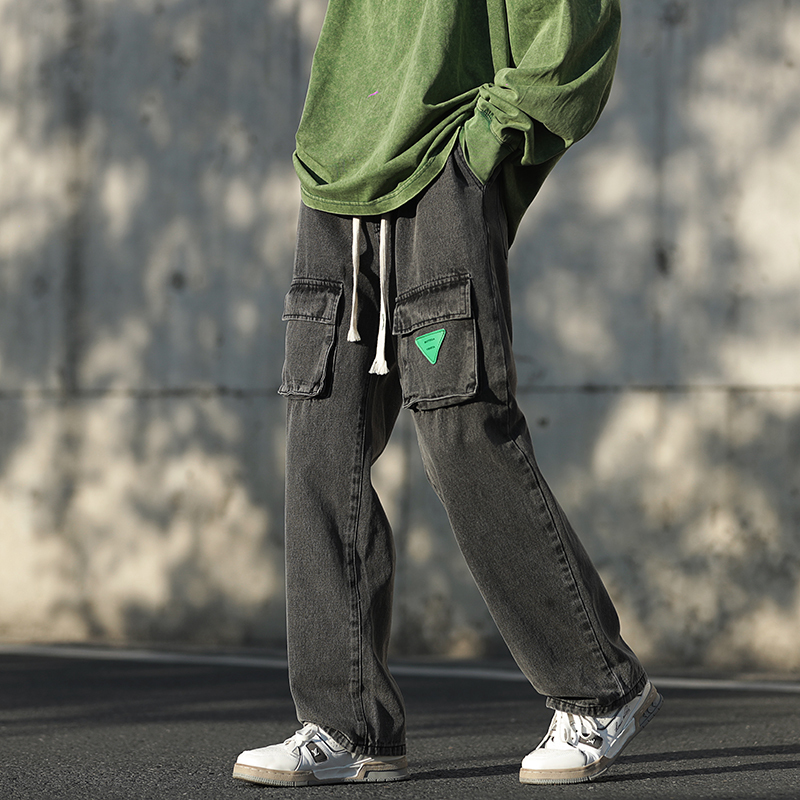Men's Jeans Quality Cotton Cargo Jeans Men Front Pocket Hiphop Y2K Streetwear Pants Casual Denim Pant Male Drawstring Straight 221008