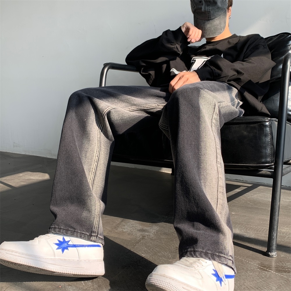 Men's Jeans Men's Spring Summer Fashion Jeans High Street Trend Straight Loose Wideleg Pants Men's BlackBlue Denim Trousers 221008