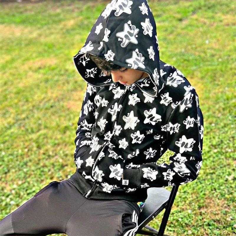 Men's Hoodies Sweatshirts Full Zip Men Y2K clothes Fashion Goth Star graphics Long Sleeve hoodies Sweatshirt Oversized emo Top G221008