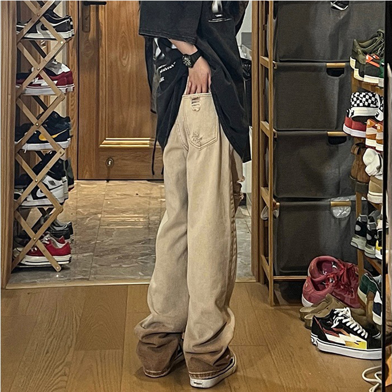 Men's Jeans High Street Ripped Jeans Men's Distressed Washed Vintage Straight Wide Leg Pants Streetwear Destroyed Hip Hop Broken Jeans 22100