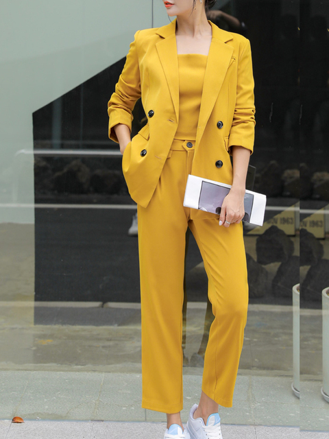 Women's Suits Blazers Women Solid Color Suit Work ThreePiece Set Lapel Buttons Blazer Pencil Pants Office Lady Outfits Spring Autumn Pantsuit 221
