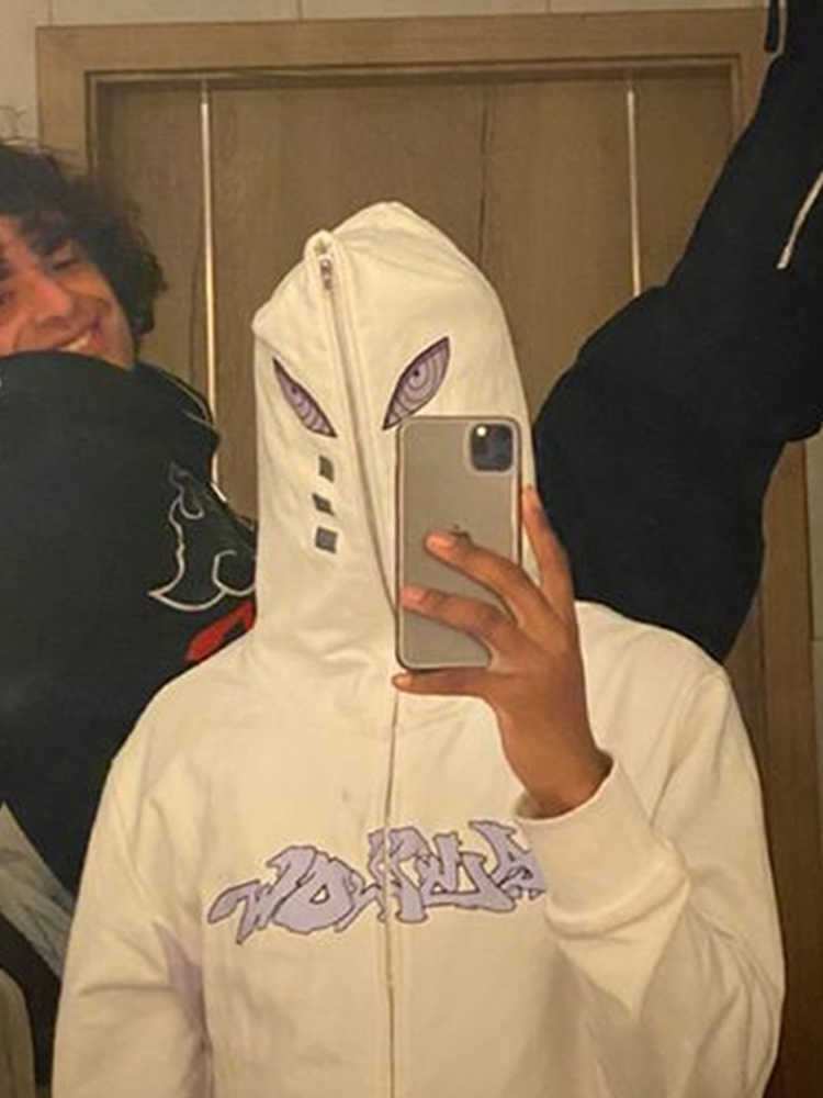 Men's Hoodies Sweatshirts Y2K Full Zip Hip Hop Graphic Print Hooded Streetwear Harajuku Goth Oversized Winter Men Jackets Coat Clothes G221008